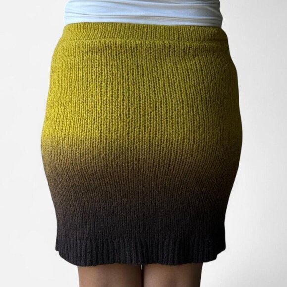 Free People Pull-On Fade Away Knit Sweater Skirt Alpaca Wool Blend Yellow/Brown - Picture 3 of 8